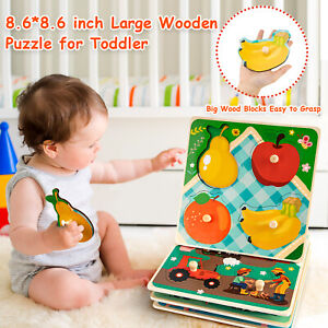 Wooden Peg Puzzles for Baby Toddlers Preschool Educational Board Lot of 4 US