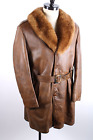 Vintage 70s Lakeland Leather Over Coat Blazer Jacket Mouton Collar Mens 44