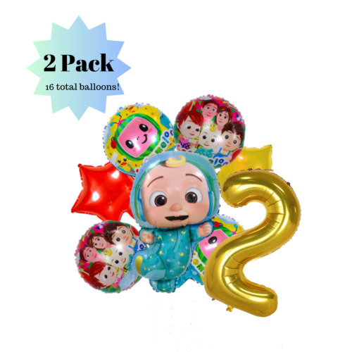 (2 Pack!!) 16 total Cocomelon 2nd birthday foil Balloons Birthday Party