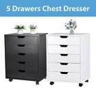 5 Drawers Chest Dresser Storage Cabinet Tower Organizer w/ Wheels White/Black