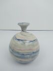 Studio Art Pottery Bud Vase Small Blue Swirl Cottage Romantic Handmade Signed
