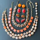 All Signed CORO Vintage Orange Red Thermoset Necklace & Earrings Lot Retro Z85