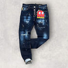 New DSQ2 PacMan Cool Guy Ripped Men's Slim Stretchy Washed Dark Blue Jeans