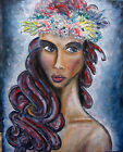 New ListingHEADBAND WITH FLOWERS oil painting 16x20 canvas NEW girl original signed CROWELL
