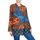 Vintage Y2K Sag Harbor Brown & Orange Floral & Crane Bird Blouse Shirt