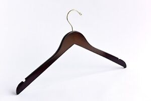 Adult Dark Walnut Wooden Top Hangers - Silver or Gold Hook (100, 50, or 25 Pack)
