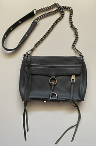 Rebecca Minkoff Crossbody Bag Mini Mac Gray Leather Handbag Silver Hardware