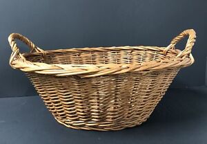Vintage Wicker Small Oval Clothes Child Doll Laundry Basket with Handles