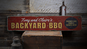 Backyard BBQ, Custom Barbecue, Grill - Rustic Distressed Wood Sign