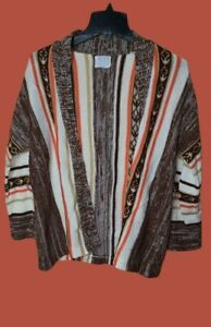 Women's Vintage SEARS Boho Hippie Open front Cardigan Sweater Size Large