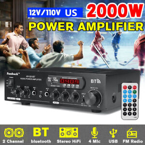 Sunbuck 2000W 2 Channel Power Amplifier bluetooth 5.0 Stereo Audio Amp Home FM
