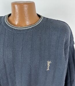 Vintage 90s Golf Sweater XL Slate Blue Embroidered Golfer Ribbed Cotton Grandpa