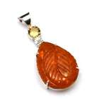 Carved Amber Citrine Gemstone Ethnic Pendant Jewelry Mother's Day 2.08