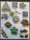 LOT OF 12 VINTAGE RHINESTONE STATEMENT BROOCHES PINS EARRINGS JEWELRY UNMARKED