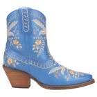 Dingo Primrose Embroidered Floral Snip Toe Cowboy Booties Womens Blue Casual Boo