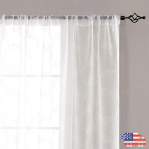 2 Panels Sheer Treatment Leaf Embroidered Curtains Rod Pocket for Bedroom
