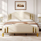 Full/Queen/King Size Upholstered Bed Frame with Adjustable Headboard Wood Comfy