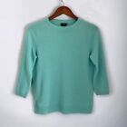 Ann Taylor Cashmere Sweater Women’s Size Medium 3/4 Sleeve Crewneck Blue Green