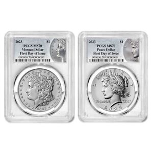 2023 Morgan & Peace Silver Dollar $1 PCGS MS70 First Day Of Issue