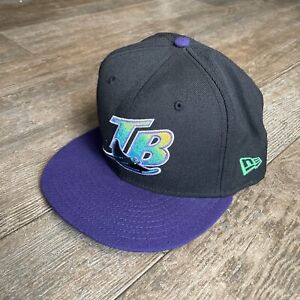 Tampa Bay Devil Rays New Era 59Fifty Hat Black Purple Size 7 1/2 Flat Brim