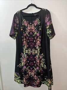 Tahari Dress 16 W Black Floral Summer Womens Short sleeve