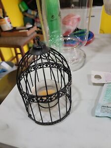 HOME INTERIORS DECORATIVE WROUGHT IRON BIRD CAGE CANDLE HOLDER / PLANT HANGER