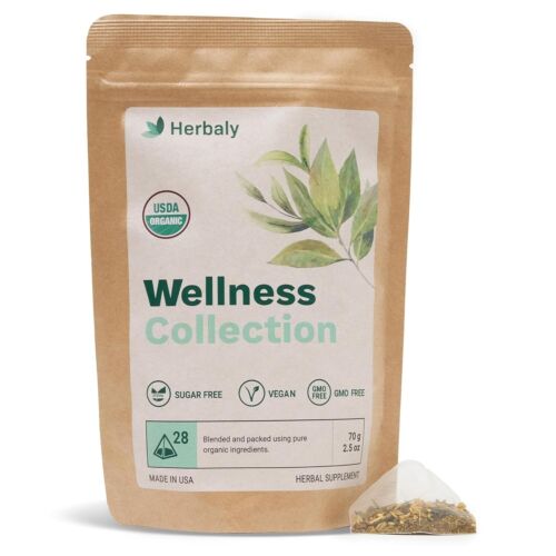 Herbaly Wellness Collection Organic Herbal Ginger Tea, 70 g, 28 Count Bag