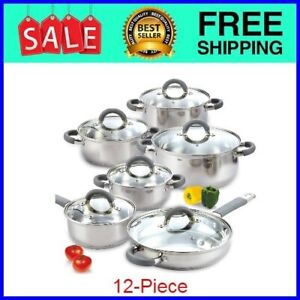 Cook N Home Kitchen Cookware Sets, 12-Piece Basic Stainless Steel Pots and Pans