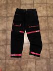 Vintage Marithe Francois  Girbaud jeans 38x32 Black Shuttle with Red Details Y2k
