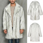 Mens Faux Fur Trench Coats Lapel Overcoat Winter Warm Jacket Mid Long Outwear