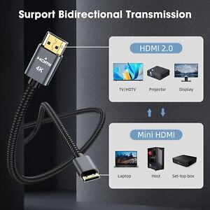 Mini HDMI to HDMI Cable Adapter Converter 4K UHD High Speed HD HDMI A to Mini C