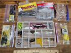Plano Tackle Box & Mixed Lot Fishing Tackle Lead Sinkers Worms Lures ID Holder