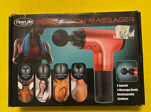 FineLife Percussion Massager Muscle Rehabilitation Gun 6 Speeds 4 Heads RED——25