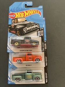 Hot Wheels “49 Ford F1” Lot Of 2 & 56 Ford Truck 120/250 Hot Rod Good Condition