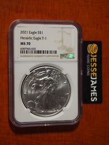 2021 $1 AMERICAN SILVER EAGLE NGC MS70 CLASSIC BROWN LABEL TYPE 1