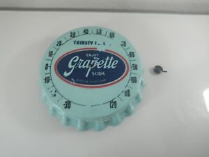 Vintage Enjoy Grapette Soda Thirsty Or Not Plastic Bottle Cap Thermometer RARE