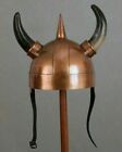 Viking Horn Helmet Copper Antique Medieval Armour Helmet Costume With Liner