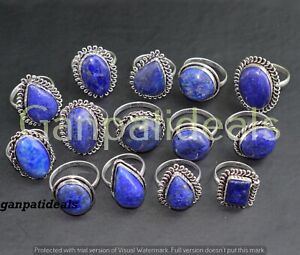 Bulk Sale ! Lapis Lazuli Gemstone Ring Wholesale Lot 925 Silver Plated Rings Lot