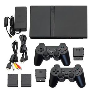 Guaranteed PlayStation 2 PS2 Console Slim Black + Wireless Controllers + USA