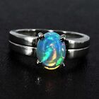 Natural White Fire Opal 9X6 MM Oval Cab 925 Sterling Silver Ring Us Size 6.5