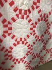 Vintage Hand Quilted Cotton Quilt 69 X 86 Red & Pink  With White Background *