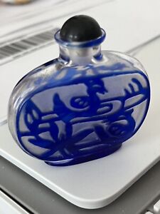 Chinese Blue Peking Glass Snuff Bottle, 2.25