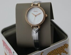 NEW AUTHENTIC FOSSIL CLASSIC MINUTE ROSE GOLD SILVER MONOGRAM WOMEN BQ3510 WATCH