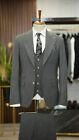 Men's Slim Fit Italian Style Metal Button Suit Jacket Vest Trousers - Gray