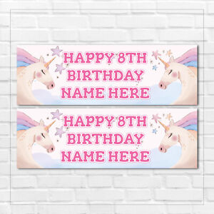 2 PERSONALISED UNICORN BIRTHDAY PARTY BANNERS - ANY NAME OR AGE