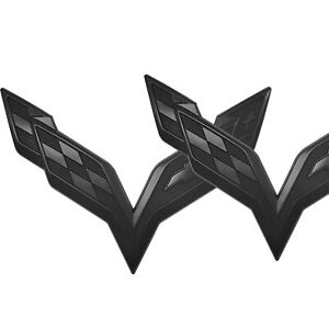 2pc Gloss Black Corvette C7 Front/Rear Emblem Badge 2014-2017 Cross Flag Symbol (For: Chevrolet)