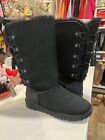 UGG Suede Boots Size 10 Black Kristabelle Tall #1020375 Shearling Lace Up