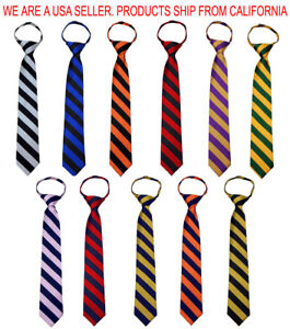 Boy's 14 inch College Striped Zipper Necktie Zipper Tie Pre-Made Ties - NWT