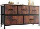 Modern 5-Drawer Small Clothes Fabric Dresser Storage Chest, Rustic Brown