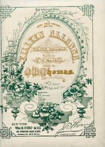 1872 Antique Sheet Music-Eilleen Allanna-Irish Ballad -By Marble-Wm A Pond Co